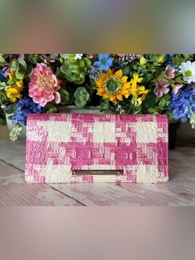 Brahmin Ady Wallet Empower Sakura Genuine Leather NWT pink  plaid houndstooth